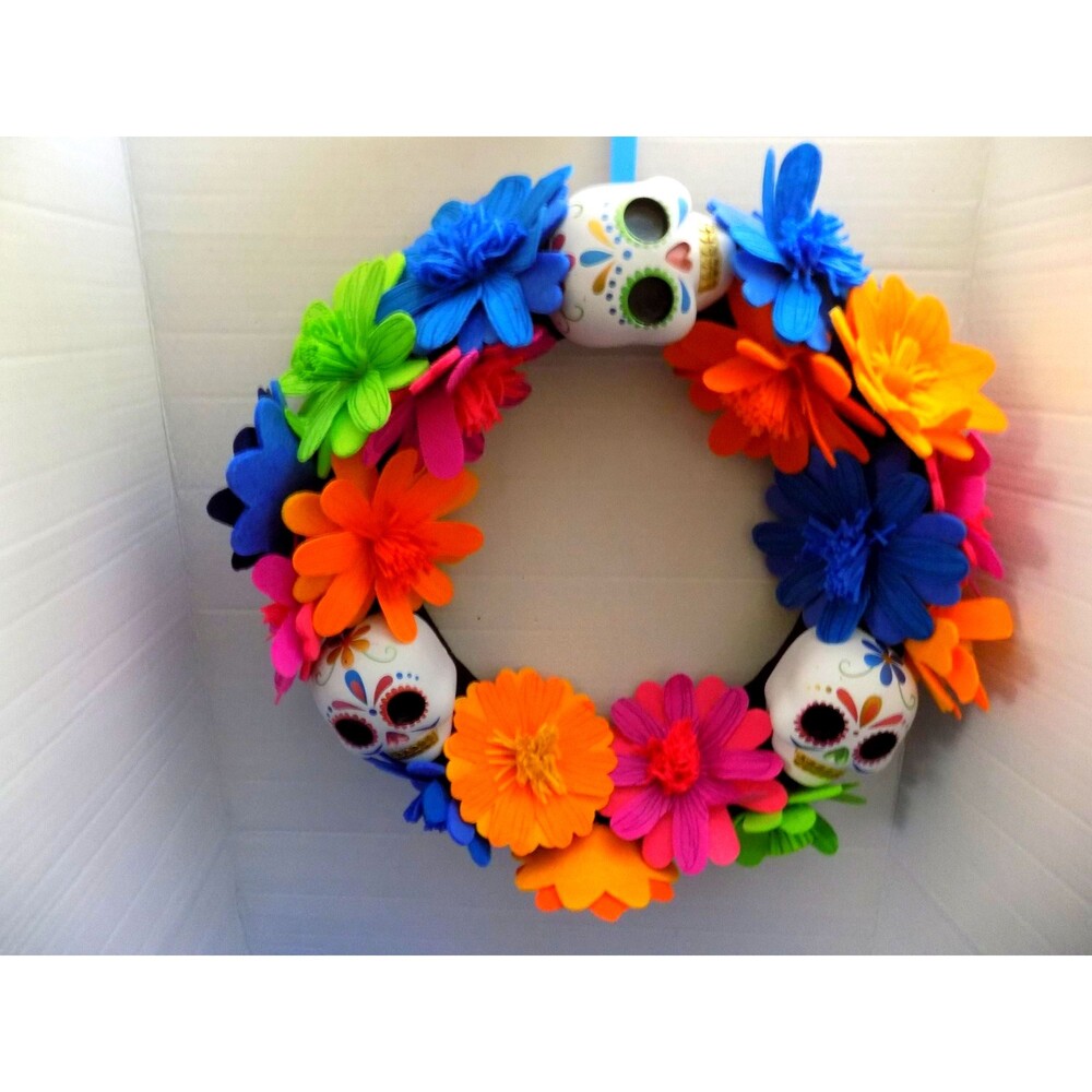 Halloween Sugar Skull Catrina Skeleton Wreath Dia De Muertos Day of Dead Decor